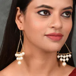 Silvermerc Designs Gold-Toned & White Contemporary Drop Earrings-picture-17