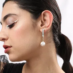 SOHI Gold Plated Contemporary Stone Studded Drop Earrings image 4