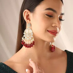 Priyaasi Gold Plated Kundan Contemporary Drop Earrings image 4