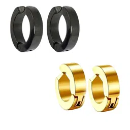 MEENAZ Black Contemporary Hoop Earrings image 2