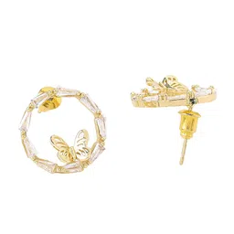Yellow Chimes Gold-Plated & White Butterfly Circular Studs Earrings image 4