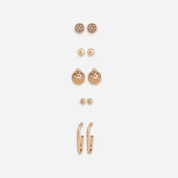 ToniQ Set of 25 Gold-Plated Stones Studded Contemporary Studs & Half Hoop Earrings image 3
