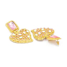 Bellofox Gold-Toned & Pink Gold-Plated Heart Shapped Drop Earrings image 2