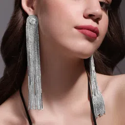 Rubans Voguish Silver-Plated Teardrop Shaped Drop Earrings-picture-26