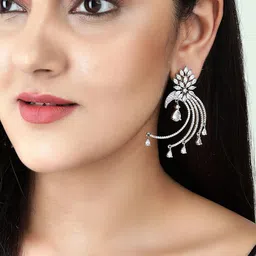 Rubans Silver-Plated White AD Studded Drop Earrings-picture-34