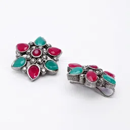 PANASH Oxidized Silver-Toned Floral Shaped Stud Earrings image 2