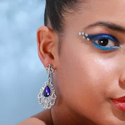 DressBerry Silver-Toned & Blue Silver-Plated Stones Studded Contemporary Drop Earrings image 2