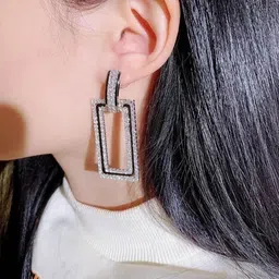 DESTINY JEWELS Silver-Plated Cubic Zirconia Stones Studded Square shape Drop Earrings image 4