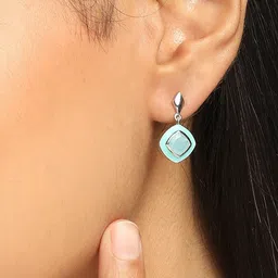 Mia by Tanishq Aqua Luxe 93 Kt Silver-Plated Geometric Stone Studded Drop Earrings image 4