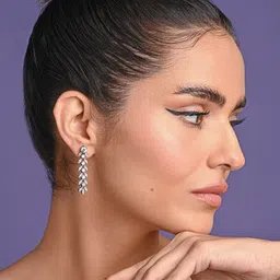 Clara 925 Sterling Silver Rhodium-Plated Leaf Shaped Contemporary Drop Earrings image 5