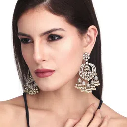 Anvik Silver-Plated Stone Studded Classic Jhumkas image 5