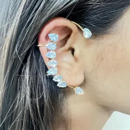 FIMBUL Sterling Silver Rhinestone Quirky Ear Cuff Earrings image 2