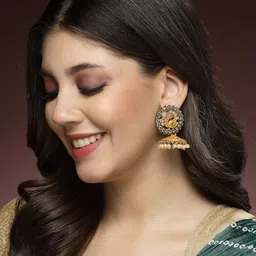 ADIVA Gold-Plated Peacock Shaped Jhumkas image 5