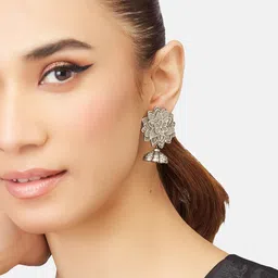 ATIBELLE Silver-Plated Contemporary Oxidised Jhumkas image 5