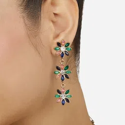 AMI Gold-Plated Stone-Studded Floral Drop Earrings image 4