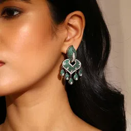 Priyaasi Silver-Plated American Diamond Studded Drop Earrings image 5