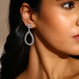 Priyaasi American Diamond Silver Plated Drop Earrings image 5