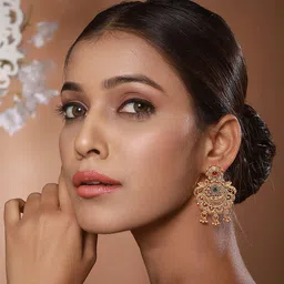 Anouk Green Gold-Plated Studded & Beaded Classic Filgiree Chandbalis image 3