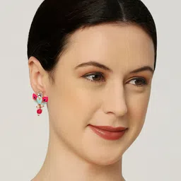 OOMPH Kundan Studded Beads Beaded Floral Meenakari Drop Earrings image 2