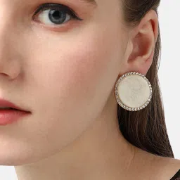 SOHI Gold-Plated Stone-Studded Circular Studs Earrings image 5