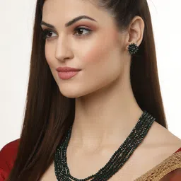 Arrabi Green Artificial Stones and Beads Jewellery Set image 1