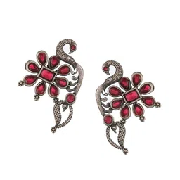 Anouk Silver-Plated Peacock Shaped Oxidised Stud Earrings image 4