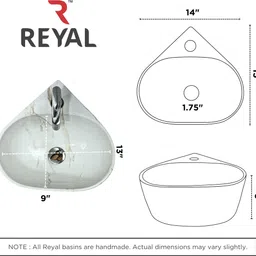 reyal Triangular Corner Wash basin For Bathroom (365X345X150 MM)|Tabletop Basin| Corner Basin image 4