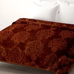 Comfowell Brown Floral Microfiber Heavy Winter 500 GSM Double Bed Blanket-picture-19