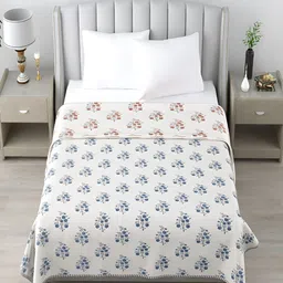 CHICERY Blue & Cream Floral Cotton AC Room 210 GSM Single Bed Dohar-picture-36