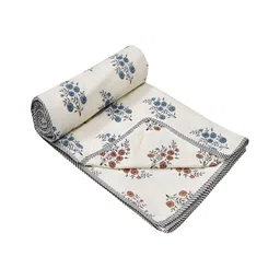 CHICERY White & Blue Floral Cotton AC Room 210 GSM Double Bed Dohar-image-18