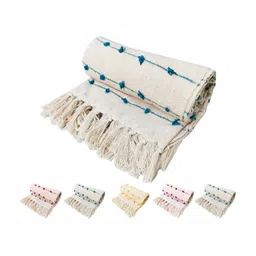 Fashion Throw Off White & Teal Mild Winter 210 GSM Double Bed Blanket-image-93