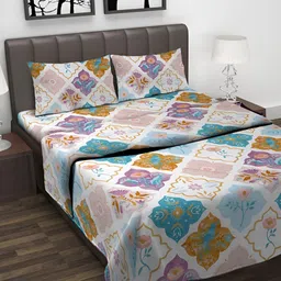 Arrabi White & Blue Ethnic Motifs Mild Winter 550 GSM Double Bed Comforter-picture-21
