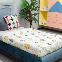 URBAN SPACE White & Yellow Floral Pure Cotton AC Room Single Bed Blanket-picture-26