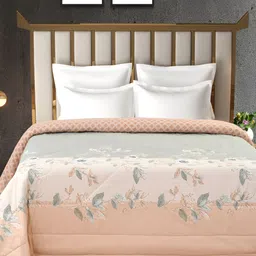 Florida Olive Green & Peach Printed Cotton Reversible AC Room 180 GSM Double Bed Comforter-image-28