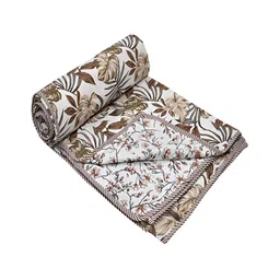 CHICERY Green & White Floral Cotton AC Room 210 GSM Double Bed Dohar-picture-30