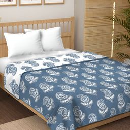 Comfowell Blue & White Floral Cotton AC Room Single Bed Dohar-picture-27