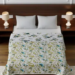 tundwal's Navy Blue & Green Floral AC Room 210 GSM Double Bed Dohar-image-60