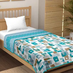 tundwal's Turquoise Blue & White Printed Cotton AC Room 210 GSM Single Bed Dohar-picture-12