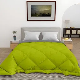 CHICERY Green & Grey Microfiber 300 GSM Reversible Double Bed Comforter-image-79