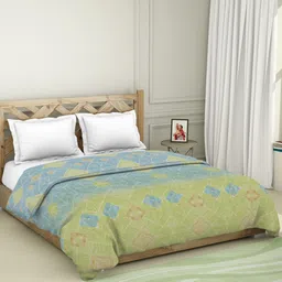 SPACES Green & Blue Geometric AC Room Pure Cotton 150 GSM Double Bed Quilt-image-37