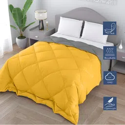 CHICERY Yellow & Grey Microfiber 300 GSM Double Bed Reversible Comforter-picture-23