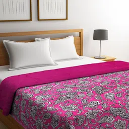 Dhrohar Pink & White Floral Microfiber Mild Winter 500 GSM Double Bed Quilt-picture-33