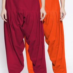 GRACIT Women Pack Of 2 Orange & Maroon Solid Cotton Loose Fit Salwars-picture-42