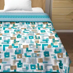 tundwal's Turquoise Blue & White Geometric Printed AC Room 210 GSM Double Bed Dohar image 4