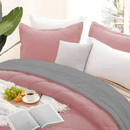 Comfowell Peach-Coloured & Grey Heavy Winter 233 GSM Double Bed Quilt image 2