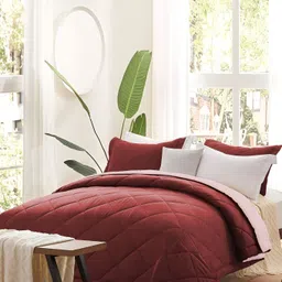 Comfowell Maroon & Peach Checked Heavy Winter 233 GSM Double Bed Comforter image 4