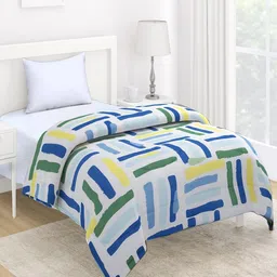 HOKIPO White & Blue Geometric Printed AC Room 220 GSM Reversible Single Bed Comforter image 3
