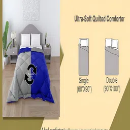 tundwal's Grey & Navy Blue Heavy Winter Reversible Single Bed Comforter image 2