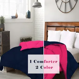 Comfowell Pink & Navy Blue Checked Heavy Winter 233 GSM Double Bed Quilt image 2