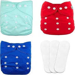 ecohug Pack of 3 Multicolor Pocket Cloth Diapers with 3 White Inserts Reusable-picture-13